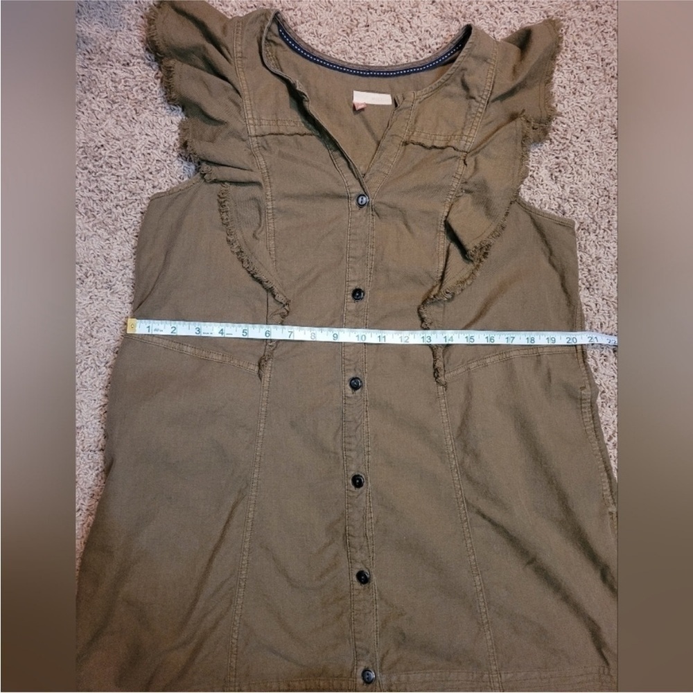 Pilcro Flutter-Sleeve Buttondown Tunic Dress in Moss Brown - Size L - Picture 9 of 14